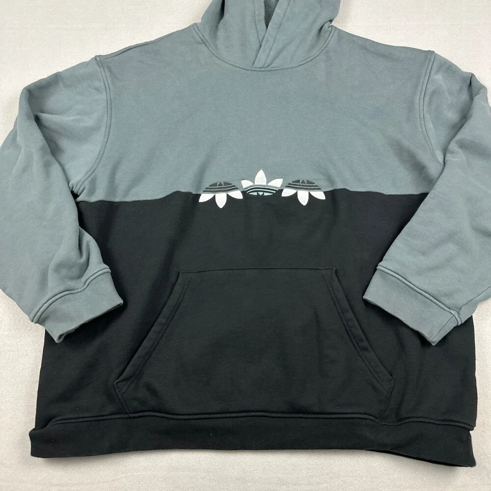 Adidas Hoodie Men Extra Large Blue Colorblock Sliced Trefoil Sweatshirt Pullover